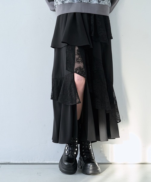 HARE(ハレ)の「フリルレーススリットスカート(HARE)(スカート・レディース・ホワイト/ブルー/ブラック・FREE)」の1枚目の写真
