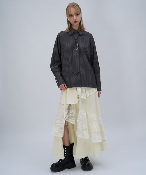 HARE(ハレ)の「フリルレーススリットスカート(HARE)(スカート・レディース・ホワイト/ブルー/ブラック・FREE)」の4枚目の写真