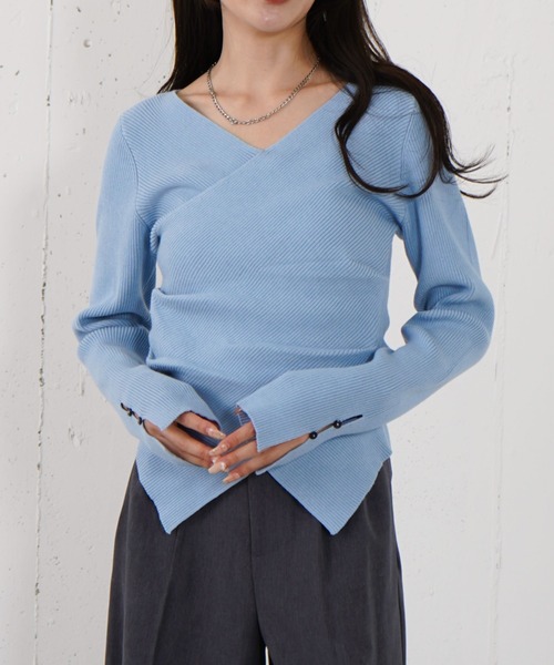 archives（アルシーヴ）の「【オン／オフ使える！】ラインフィットクロスニットプルオーバー（ニット/セーター・レディース・イエロー/ホワイト/グレー/ブルー・MEDIUM）」の4枚目の写真