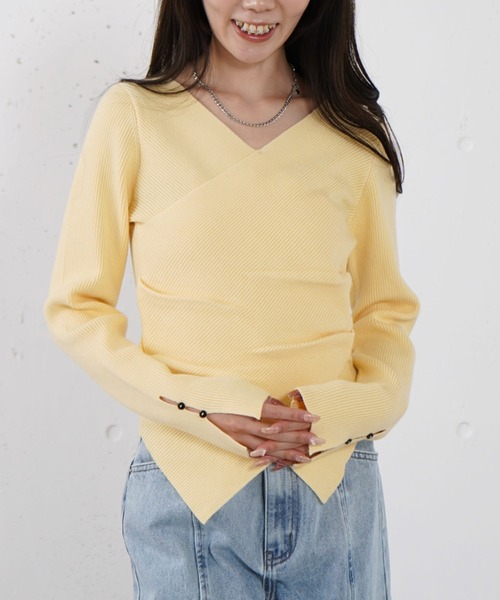 archives（アルシーヴ）の「【オン／オフ使える！】ラインフィットクロスニットプルオーバー（ニット/セーター・レディース・イエロー/ホワイト/グレー/ブルー・MEDIUM）」の17枚目の写真