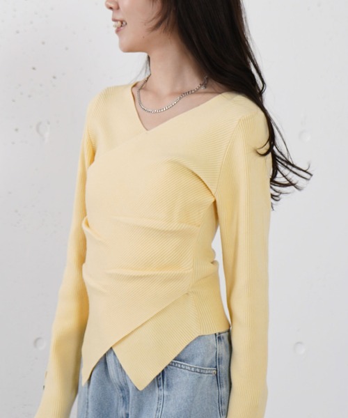 archives（アルシーヴ）の「【オン／オフ使える！】ラインフィットクロスニットプルオーバー（ニット/セーター・レディース・イエロー/ホワイト/グレー/ブルー・MEDIUM）」の19枚目の写真