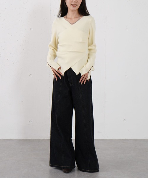 archives（アルシーヴ）の「【オン／オフ使える！】ラインフィットクロスニットプルオーバー（ニット/セーター・レディース・イエロー/ホワイト/グレー/ブルー・MEDIUM）」の15枚目の写真