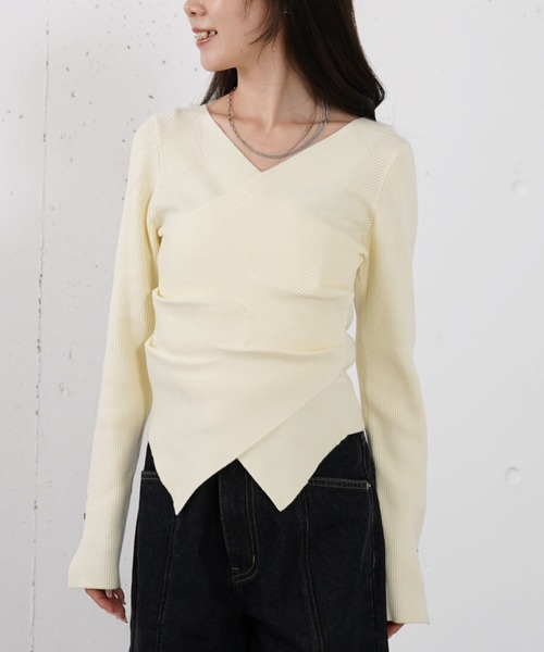 archives（アルシーヴ）の「【オン／オフ使える！】ラインフィットクロスニットプルオーバー（ニット/セーター・レディース・イエロー/ホワイト/グレー/ブルー・MEDIUM）」の11枚目の写真