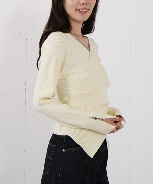 archives（アルシーヴ）の「【オン／オフ使える！】ラインフィットクロスニットプルオーバー（ニット/セーター・レディース・イエロー/ホワイト/グレー/ブルー・MEDIUM）」の12枚目の写真