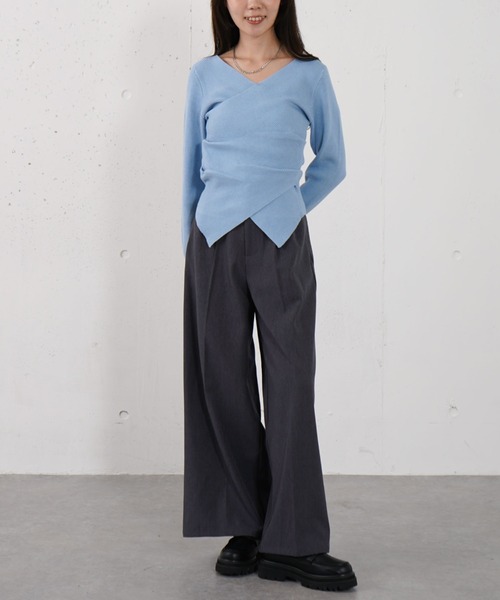 archives（アルシーヴ）の「【オン／オフ使える！】ラインフィットクロスニットプルオーバー（ニット/セーター・レディース・イエロー/ホワイト/グレー/ブルー・MEDIUM）」の8枚目の写真