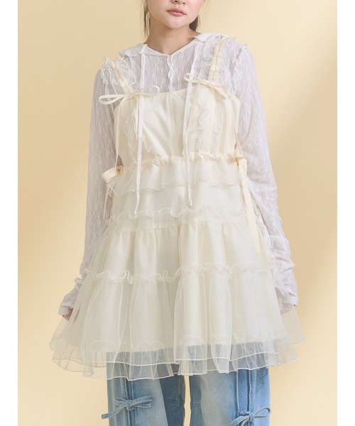 merry jenny（メリージェニー）の「チュールドロストミニキャミワンピース（ワンピース・レディース・アイボリー/ブルー/ピンク・FREE）」の2枚目の写真