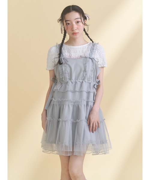 メリージェニー　チュールドロストミニキャミワンピース　ブルー セール】チュールドロストミニキャミワンピース（ワンピース）｜merry