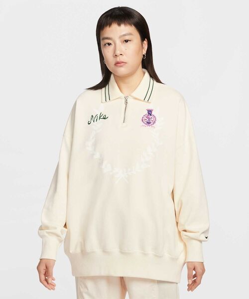 NIKE(ナイキ)の「ナイキ スポーツウェア ウィメンズ オーバーサイズド 1/4ジップ フリース ポロ / Nike Sportswear Women's Oversized 1/4-Zip Fleece Polo IQ3943-110 Pale Ivory(ポロシャツ・レディース・アイボリー・S/L/XS/XL/M)」の7枚目の写真