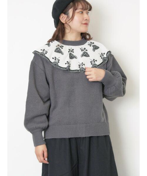 Samansa Mos2(サマンサ モスモス)の「レース貼り前後2WAYニット(カーディガン/ボレロ・レディース・チャコールグレー/ブルー/ベージュ・F)」の2枚目の写真