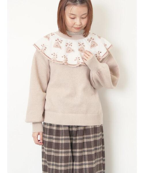 Samansa Mos2(サマンサ モスモス)の「レース貼り前後2WAYニット(カーディガン/ボレロ・レディース・チャコールグレー/ブルー/ベージュ・F)」の11枚目の写真