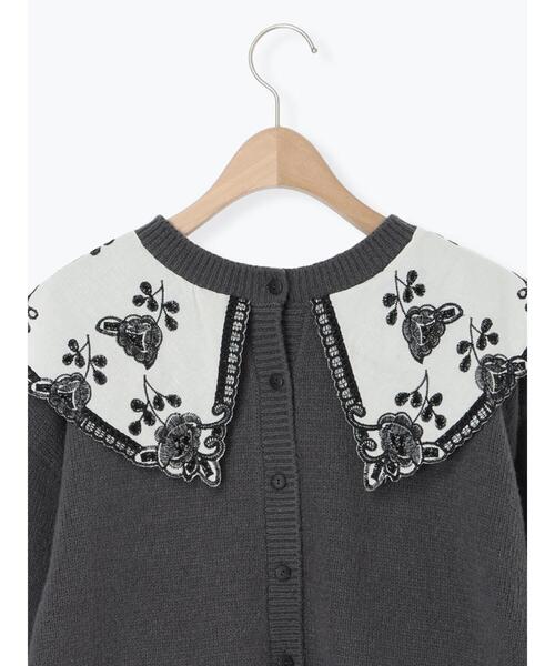 Samansa Mos2(サマンサ モスモス)の「レース貼り前後2WAYニット(カーディガン/ボレロ・レディース・チャコールグレー/ブルー/ベージュ・F)」の4枚目の写真