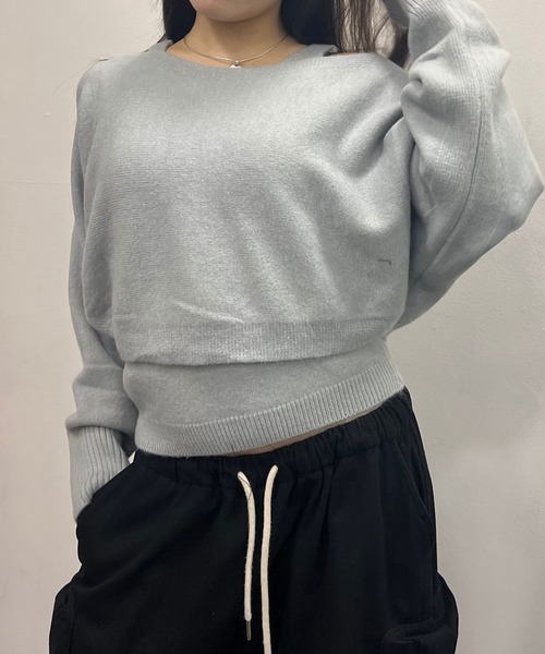Nu（ニュー）の「【Nu】レイヤードニット（ニット/セーター・レディース・ブラウン/チャコールグレー/ライトグレー・MEDIUM）」の6枚目の写真