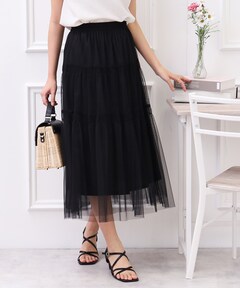 セール】シフォンチュール ギャザーレイヤードスカート（スカート