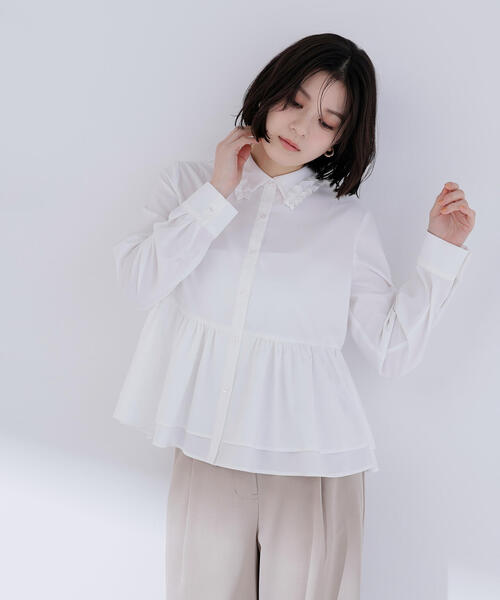 NATURAL BEAUTY BASIC（ナチュラルビューティーベーシック）の「◇フリルカラーシャツ（シャツ/ブラウス・レディース・ベージュ/オフホワイト/ブルー・SMALL/MEDIUM）」の9枚目の写真