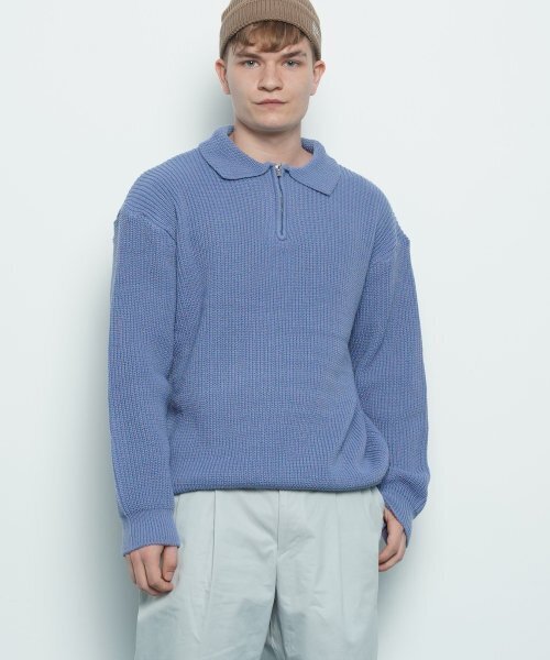 THE-ABON(エイボン)の「M506 collar zipup knit sky(ニット/セーター・メンズ・その他・FREE)」の1枚目の写真