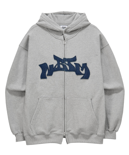 NOTHINGISBETTERTHANME(ナッシングイズベターザンミー)の「LOGO DENIM HOODIE ZIP-UP_melange grey(パーカー・メンズ・その他・M/L)」の1枚目の写真