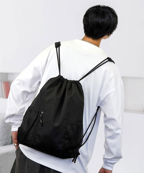 L'atelier（ラトリエ）の「巾着 ナップサック 軽量 撥水 ミニマリスト ミディアムサイズ バックパック リュック 韓国ファッション（バックパック/リュック・メンズ・ブラック系1/レッド系1/ネイビー系1/グレー系1・FREE）」の10枚目の写真