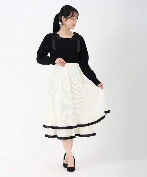 STRAWBERRY-FIELDS（ストロベリーフィールズ）の「ジョーゼット_プリーツティアードスカート（スカート・レディース・ホワイト×ブラック/ブラック・2）」の9枚目の写真