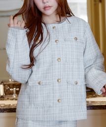 MSGirl（エムエスジーガール）の「【セットアップ対応】エンブレムボタンファンシーツイードジャケット（ノーカラージャケット）」