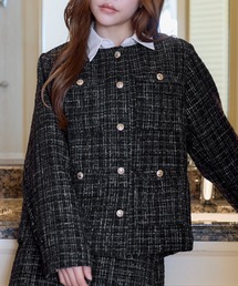 MSGirl（エムエスジーガール）の「【セットアップ対応】エンブレムボタンファンシーツイードジャケット（ノーカラージャケット）」