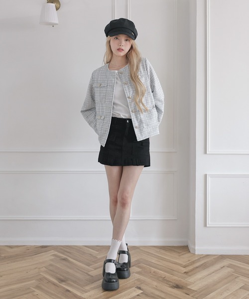 MSGM コットンツイードジャケット MSGM エムエスジーエム M〜L ツイード ジャケット コットン ネイビー