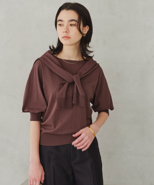 green label relaxing（グリーンレーベルリラクシング）の「HIYOKE フォルム スリーブ プルオーバー ニット（ニット/セーター・レディース・ホワイト/ダークブラウン/レッド/ネイビー/その他1/ケリーグリーン・FREE）」の7枚目の写真