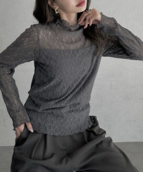 TREOVER(トレオーバー)の「デイリーからお呼ばれシーンまで活躍 プチハイネックレーストップス(Tシャツ/カットソー・レディース・ブラック/オフホワイト/グレー・FREE)」の13枚目の写真