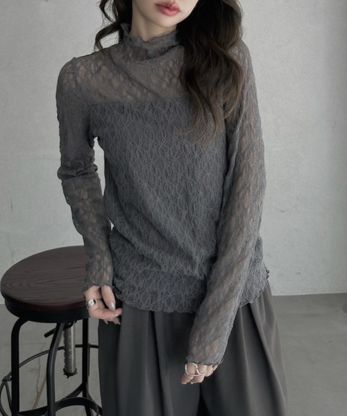 TREOVER(トレオーバー)の「デイリーからお呼ばれシーンまで活躍 プチハイネックレーストップス(Tシャツ/カットソー・レディース・ブラック/オフホワイト/グレー・FREE)」の14枚目の写真