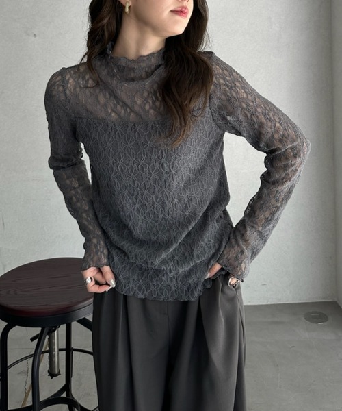 TREOVER(トレオーバー)の「デイリーからお呼ばれシーンまで活躍 プチハイネックレーストップス(Tシャツ/カットソー・レディース・ブラック/オフホワイト/グレー・FREE)」の19枚目の写真