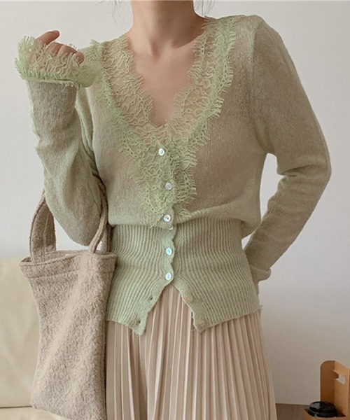 CLOTHY(クロシィ)の「【レースで魅せる、洗練フェミニン。】レースシアーカーデ(カーディガン/ボレロ・レディース・イエロー/グリーン/ブラック・FREE)」の3枚目の写真