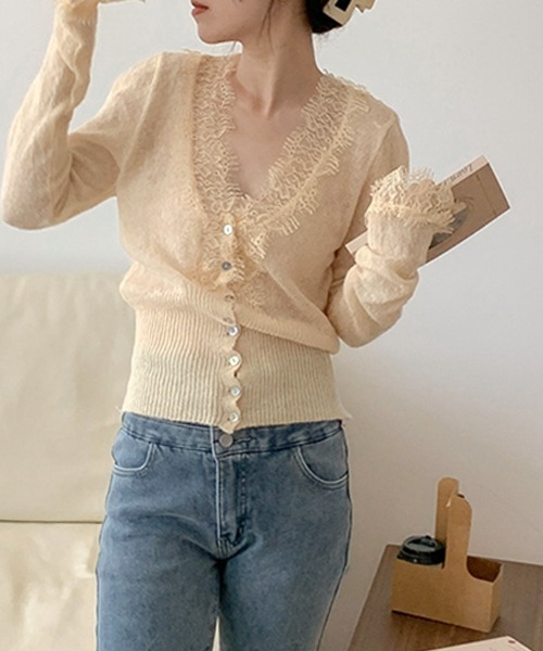CLOTHY(クロシィ)の「【レースで魅せる、洗練フェミニン。】レースシアーカーデ(カーディガン/ボレロ・レディース・イエロー/グリーン/ブラック・FREE)」の17枚目の写真