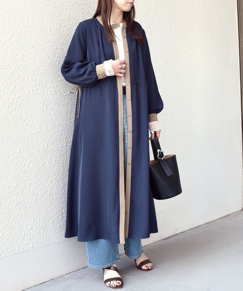 SHIPS Colors（シップス カラーズ）の「SHIPS Colors:〈手洗い可能〉配色 ギャザー ワンピース 2◇（ワンピース・レディース・ネイビー/ライトブルー/ブラック・ONE SIZE）」の3枚目の写真