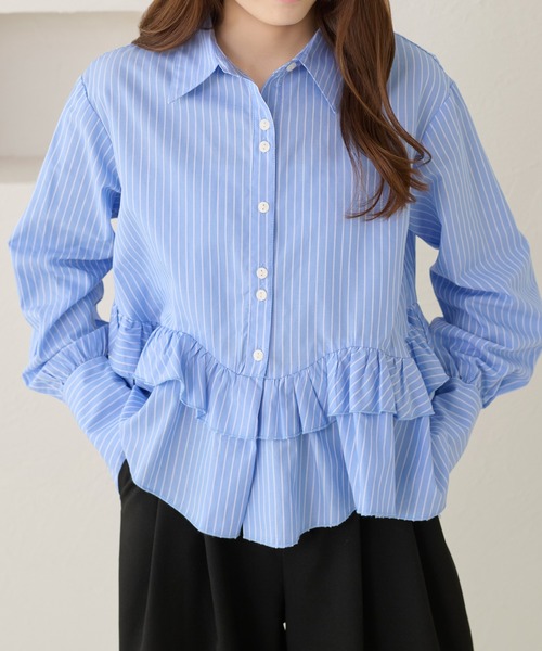 apres jour clair（アプレジュールクレア）の「【apres jour clair】フリルデザインシャツ（シャツ/ブラウス・レディース・アイボリー/ブルー/チャコールグレー/オフホワイト・フリー/X-LARGE）」の11枚目の写真