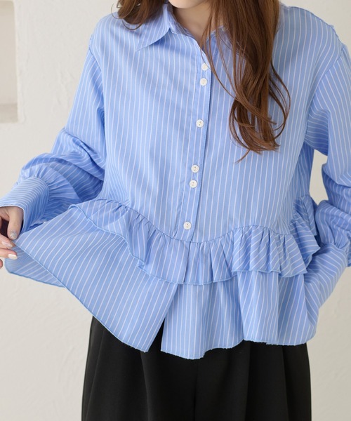 apres jour clair（アプレジュールクレア）の「【apres jour clair】フリルデザインシャツ（シャツ/ブラウス・レディース・アイボリー/ブルー/チャコールグレー/オフホワイト・フリー/X-LARGE）」の12枚目の写真