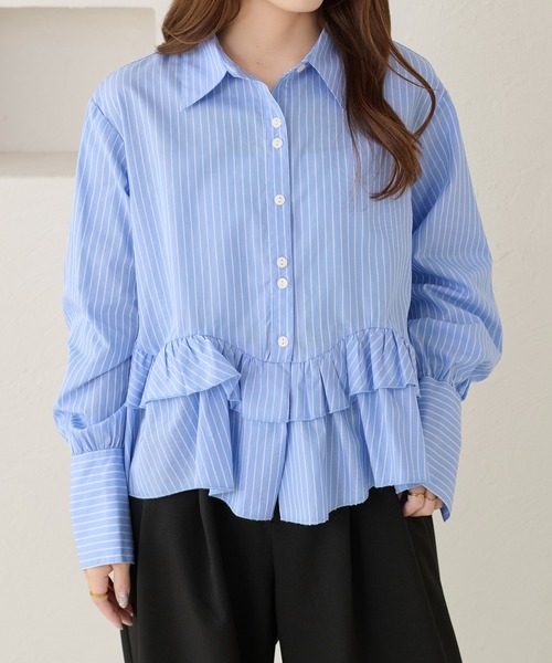 apres jour clair（アプレジュールクレア）の「【apres jour clair】フリルデザインシャツ（シャツ/ブラウス・レディース・アイボリー/ブルー/チャコールグレー/オフホワイト・フリー/X-LARGE）」の13枚目の写真