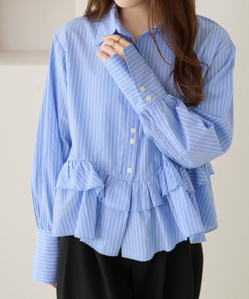 apres jour clair（アプレジュールクレア）の「【apres jour clair】フリルデザインシャツ（シャツ/ブラウス・レディース・アイボリー/ブルー/チャコールグレー/オフホワイト・フリー/X-LARGE）」の14枚目の写真