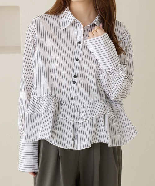 apres jour clair（アプレジュールクレア）の「【apres jour clair】フリルデザインシャツ（シャツ/ブラウス・レディース・アイボリー/ブルー/チャコールグレー/オフホワイト・フリー/X-LARGE）」の22枚目の写真