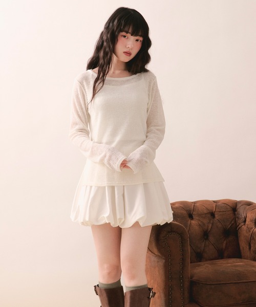 loin nuit（ロワンニュイ）の「bustier set long sleeve sheer tops / ビスチェセットロングスリーブトップス（Tシャツ/カットソー・レディース・ホワイト/グレー・FREE）」の7枚目の写真