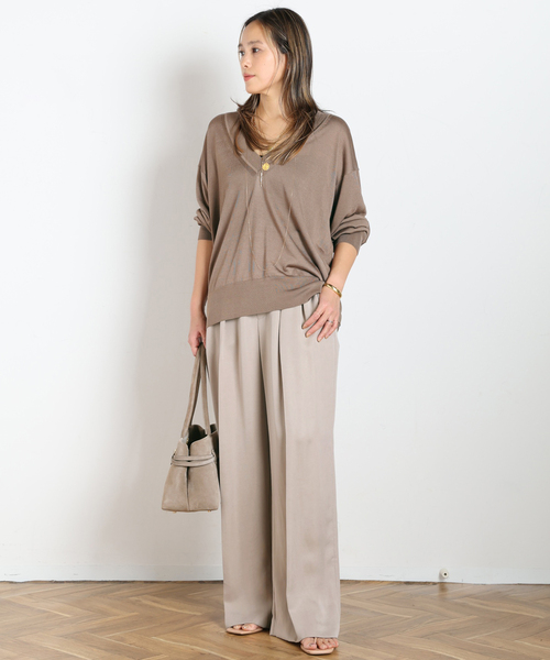 AP STUDIO（エーピーストゥディオ）の「ライトディープVネックニット（ニット/セーター・レディース・ブラック/キャメル・FREE）」の5枚目の写真