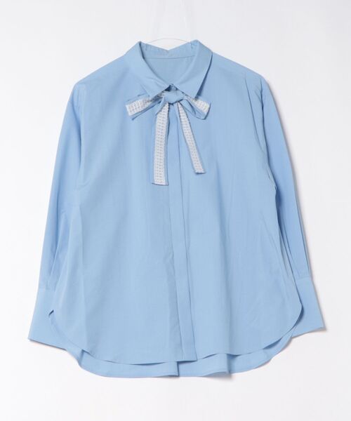 STRAWBERRY-FIELDS（ストロベリーフィールズ）の「シルキーブロード_レースボウタイ取り外しシャツ（シャツ/ブラウス・レディース・オフホワイト/サックスブルー・2）」の13枚目の写真