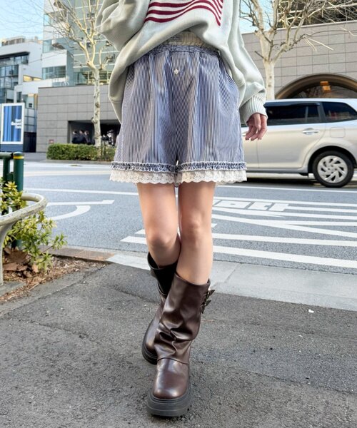 w closet(ダブルクローゼット)の「ストライプショートパンツ(Tシャツ/カットソー・レディース・ネイビー/ブルー・FREE)」の1枚目の写真