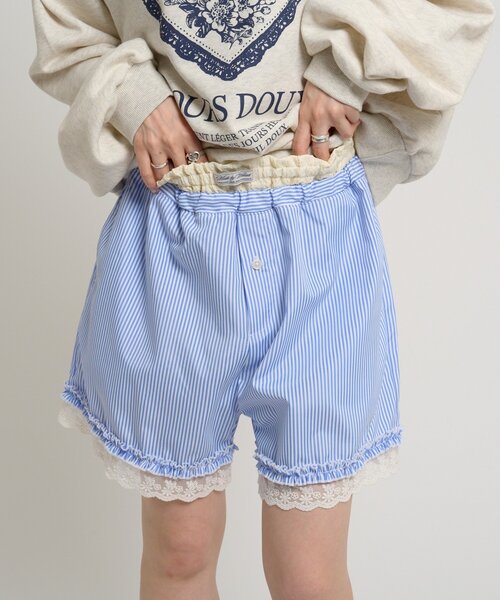 w closet(ダブルクローゼット)の「ストライプショートパンツ(Tシャツ/カットソー・レディース・ネイビー/ブルー・FREE)」の3枚目の写真