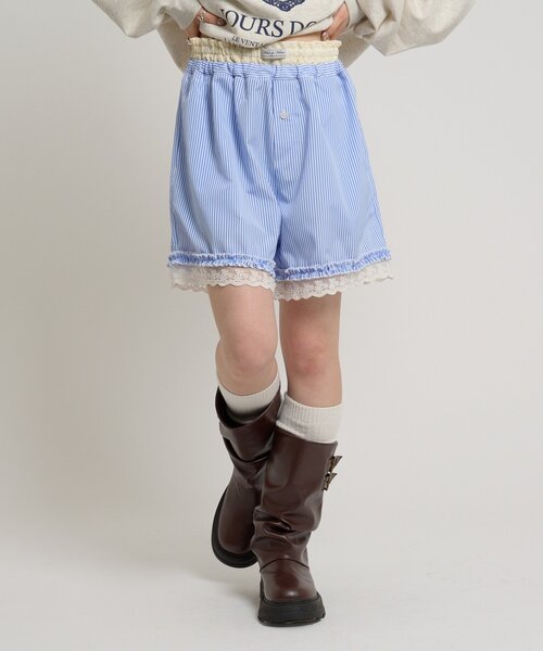 w closet(ダブルクローゼット)の「ストライプショートパンツ(Tシャツ/カットソー・レディース・ネイビー/ブルー・FREE)」の4枚目の写真