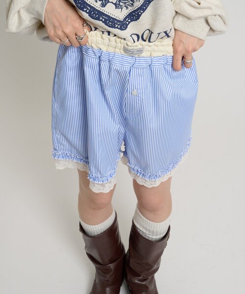 w closet(ダブルクローゼット)の「ストライプショートパンツ(Tシャツ/カットソー・レディース・ネイビー/ブルー・FREE)」の11枚目の写真