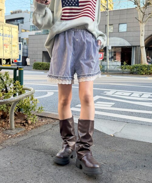 w closet(ダブルクローゼット)の「ストライプショートパンツ(Tシャツ/カットソー・レディース・ネイビー/ブルー・FREE)」の16枚目の写真