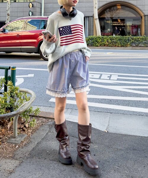 w closet(ダブルクローゼット)の「ストライプショートパンツ(Tシャツ/カットソー・レディース・ネイビー/ブルー・FREE)」の20枚目の写真