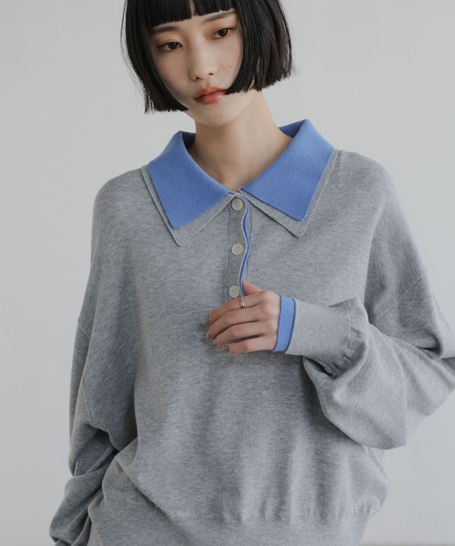 LOWRYS FARM（ローリーズファーム）の「バイカラーニットポロＬＳ 661937（ニット/セーター・レディース・アイボリー/グリーン/ネイビー/グレー・FREE）」の10枚目の写真