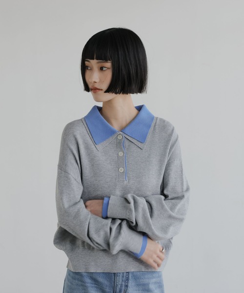 LOWRYS FARM（ローリーズファーム）の「バイカラーニットポロＬＳ 661937（ニット/セーター・レディース・アイボリー/グリーン/ネイビー/グレー・FREE）」の11枚目の写真