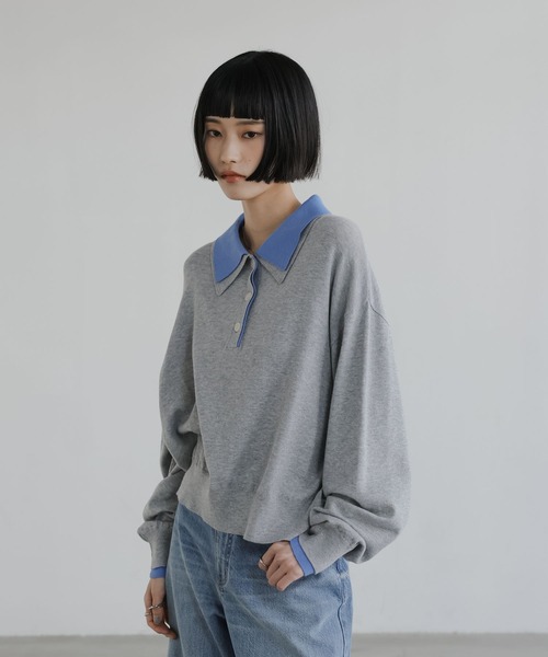 LOWRYS FARM（ローリーズファーム）の「バイカラーニットポロＬＳ 661937（ニット/セーター・レディース・アイボリー/グリーン/ネイビー/グレー・FREE）」の12枚目の写真