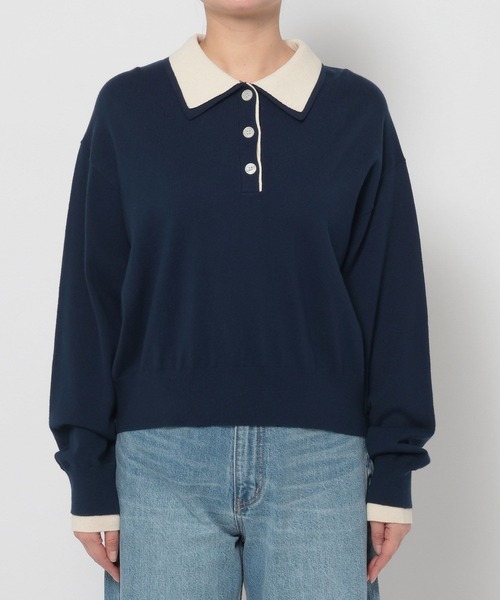 LOWRYS FARM（ローリーズファーム）の「バイカラーニットポロＬＳ 661937（ニット/セーター・レディース・アイボリー/グリーン/ネイビー/グレー・FREE）」の13枚目の写真